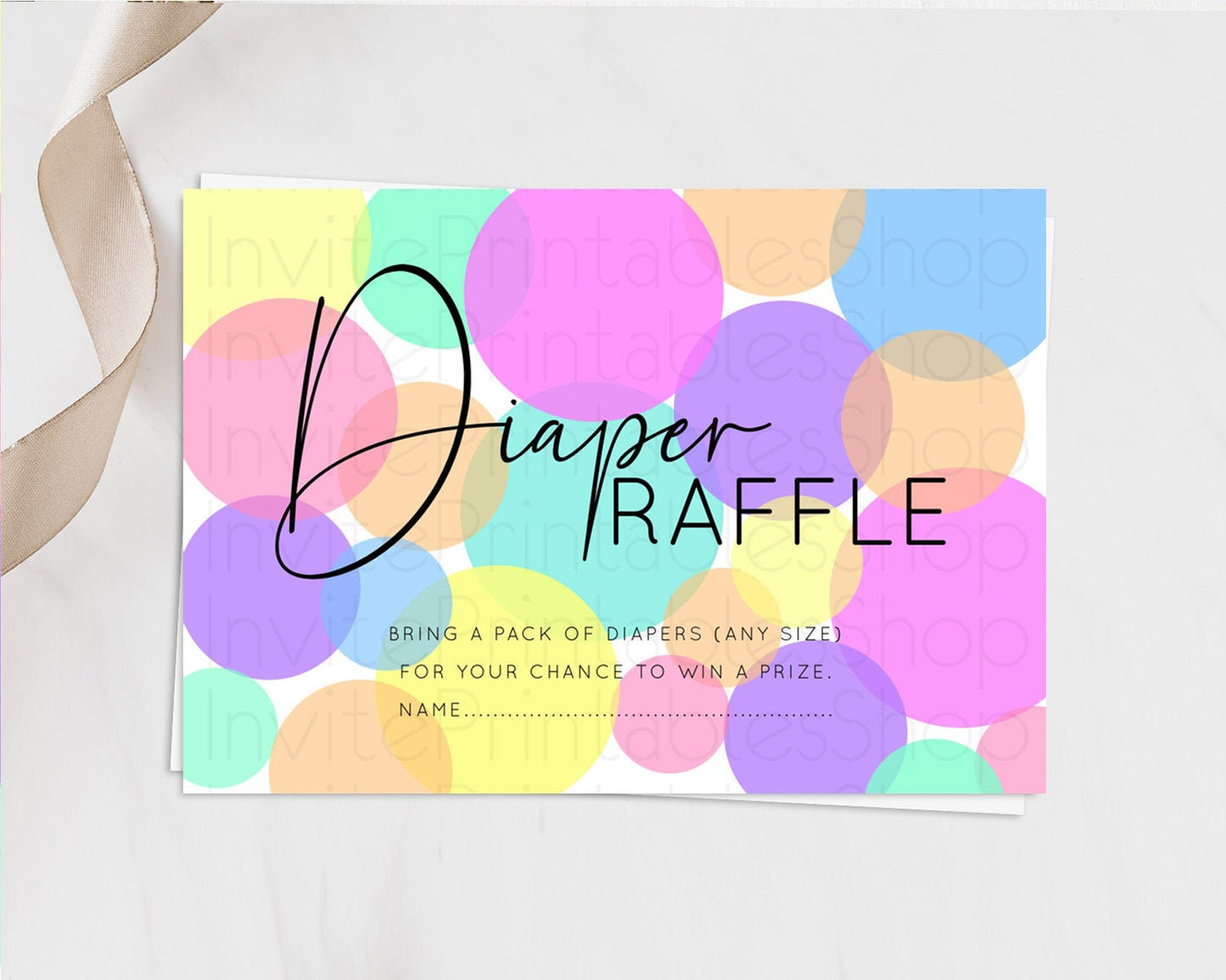 Rainbow Diaper Raffle Card Pastel Sprinkles Diaper Raffle Insert Rainbow Confetti Diaper Ticket Colorful Bubbles Pastel Raffle Game D10888