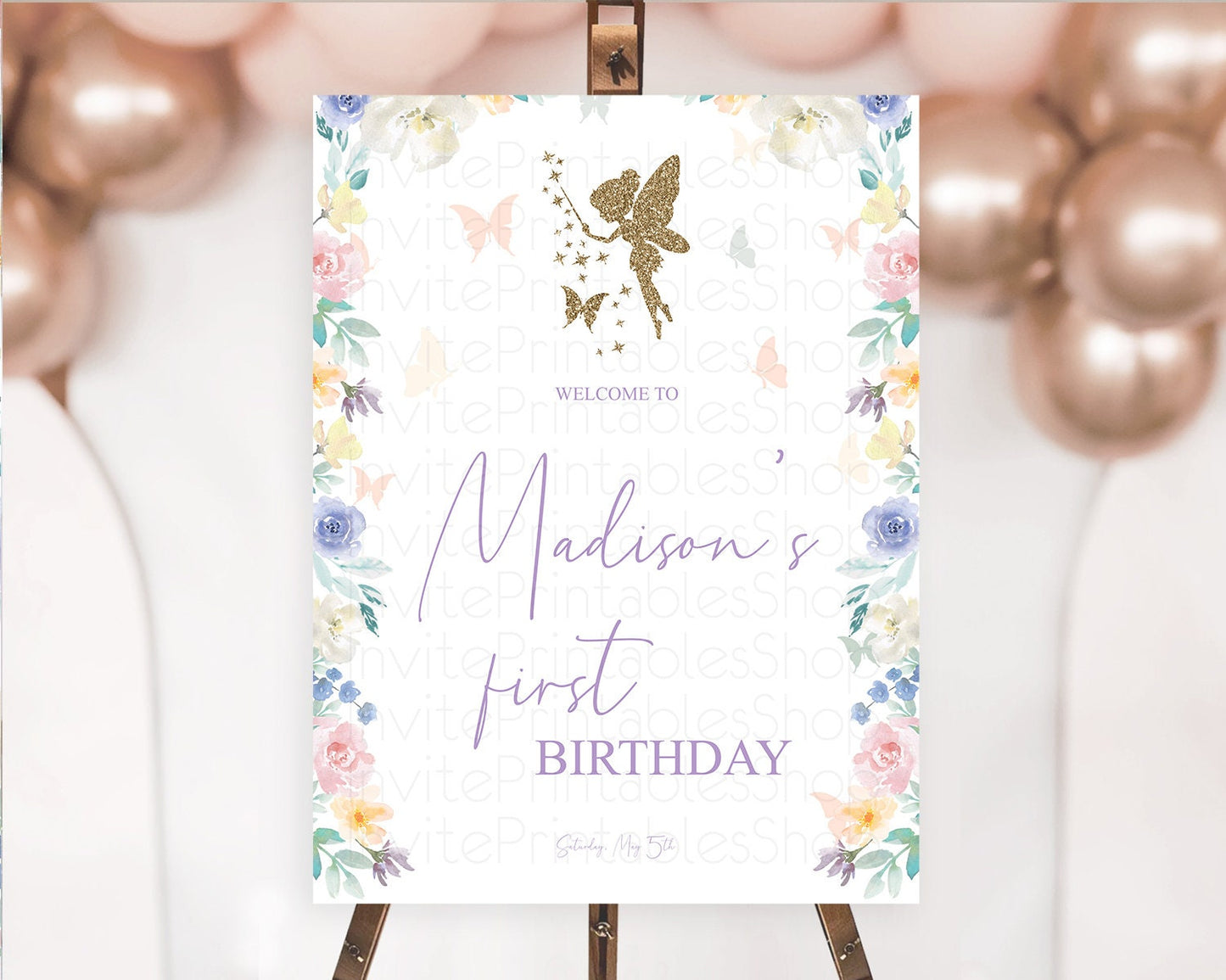 Fairy Welcome Sign Fairy Welcome Board Enchanted Garden Pastel Floral Butterfly Decor Secret Garden First Birthday Welcome Sign D10761