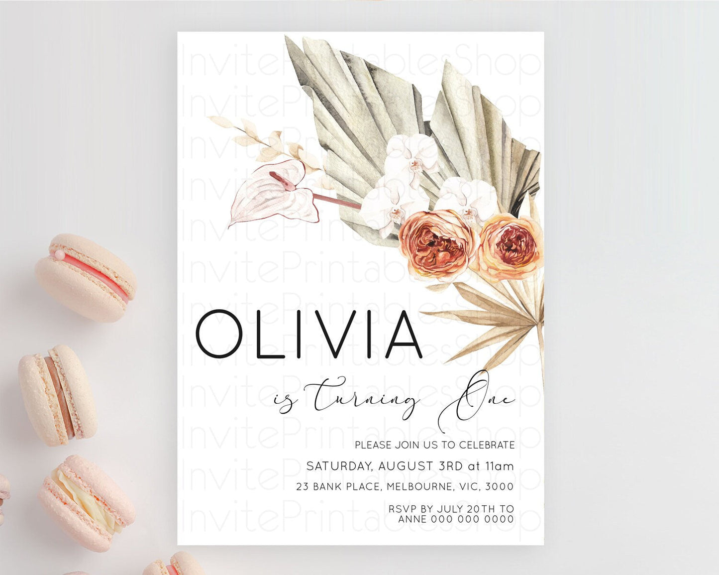 Tropical Invitation Tropical Birthday Invitation Tropical Floral Invitation Palm Leaf Fern Invite Frangipani White Orchid Invitation D11070