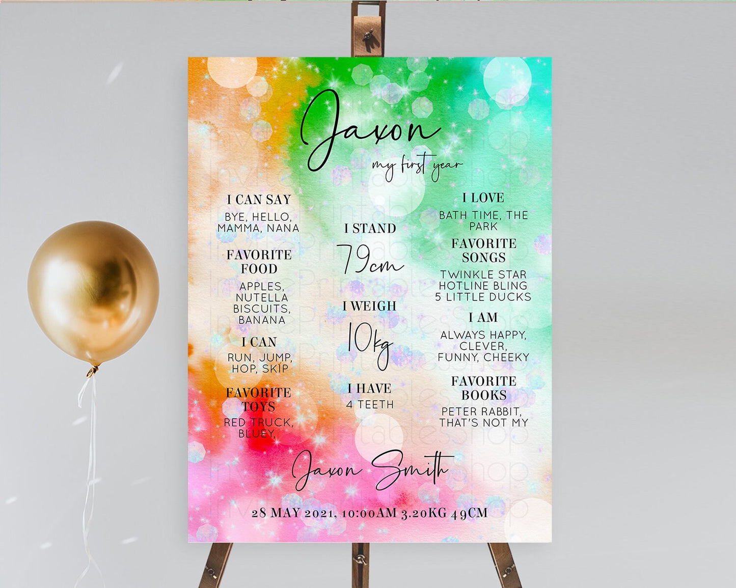 Rainbow First Birthday Milestone Poster Colorful Pastel Watercolor Iridescent Sprinkles Ombre Pastel Milestone Board First Birthday D10691