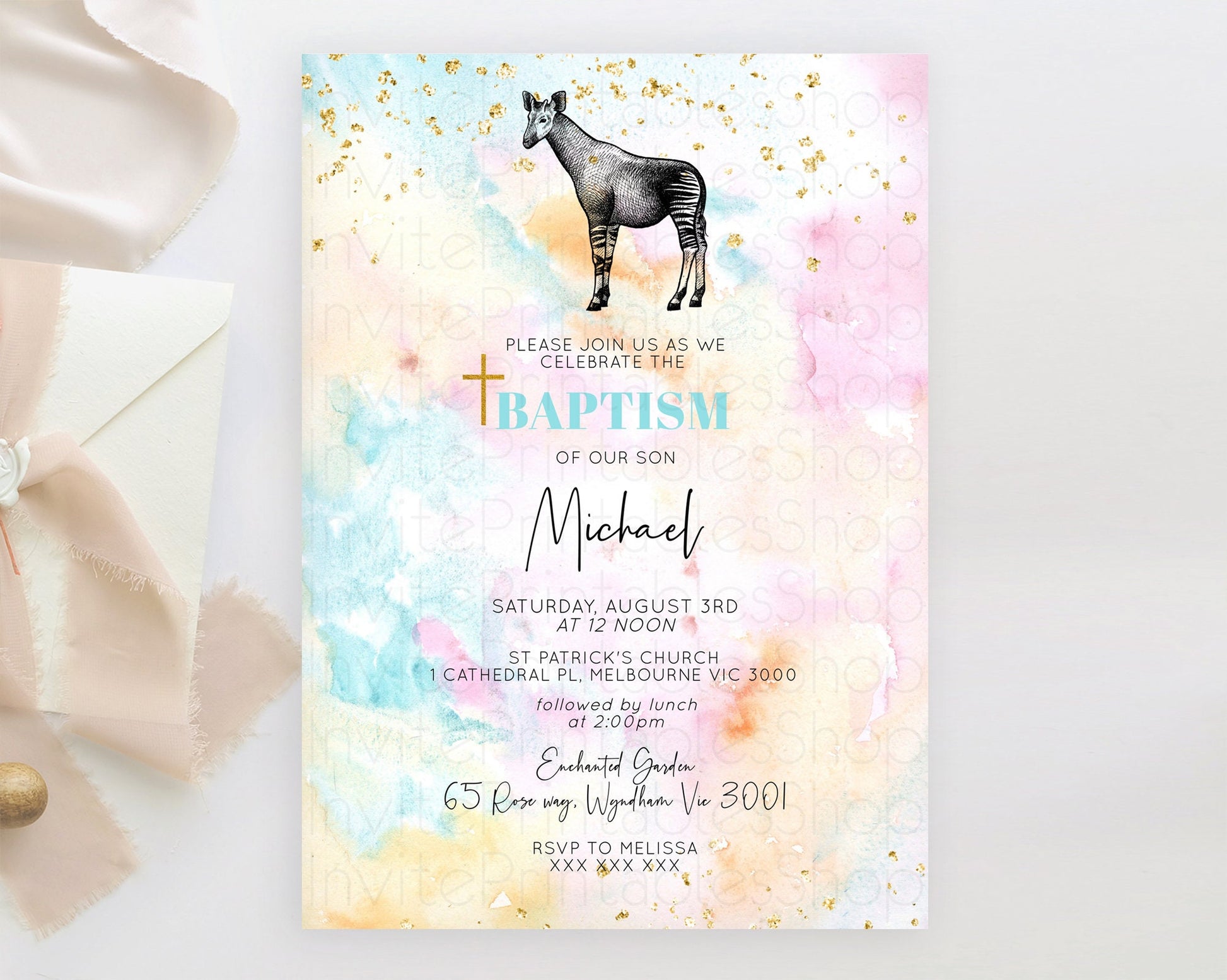 Editable Okapi Baptism Invitation Okapi Baptism 1st Birthday Invitation Okap