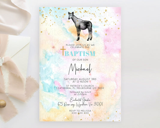 Editable Okapi Baptism Invitation Okapi Baptism 1st Birthday Invitation Okap