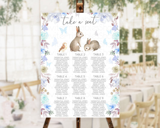 Bunny Seating Chart Floral Bunny Seating Chart Pastel Bunny Seating Sign Pastel Watercolor Woodland Flowers Bunny Party Décor D10927