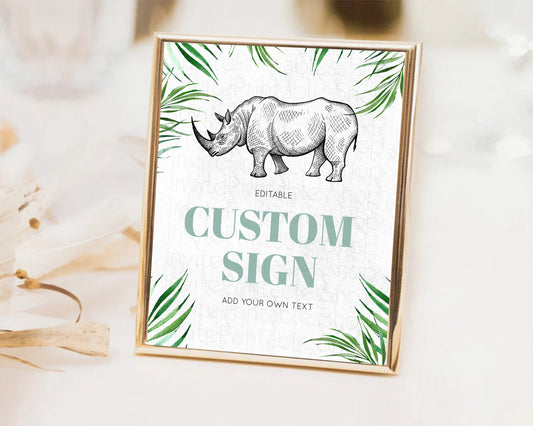 Editable Rhino Sign Safari Table Sign Decor Rhino Party Sign Template Safari