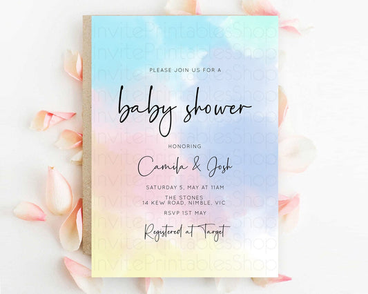 Editable Pastel Baby Shower Invitation Rainbow Baby Shower Invitation Colorf