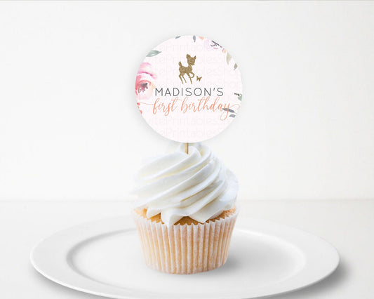 Editable Fawn Cupcake Toppers Deer Cupcake Toppers Enchanted Forest Party Bu