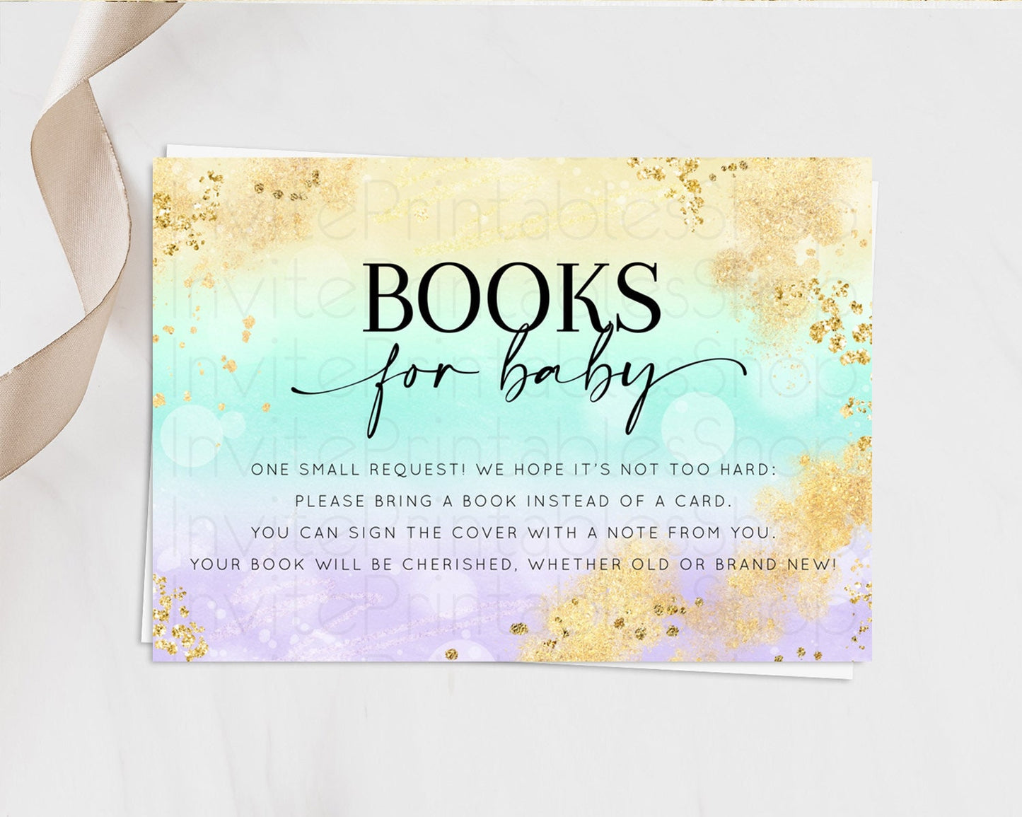 Pastel Books For Baby Card Pastel Rainbow Book Insert Colorful Ombre Watercolor Book Card Confetti Glitter Baby Book Poem Request D10672