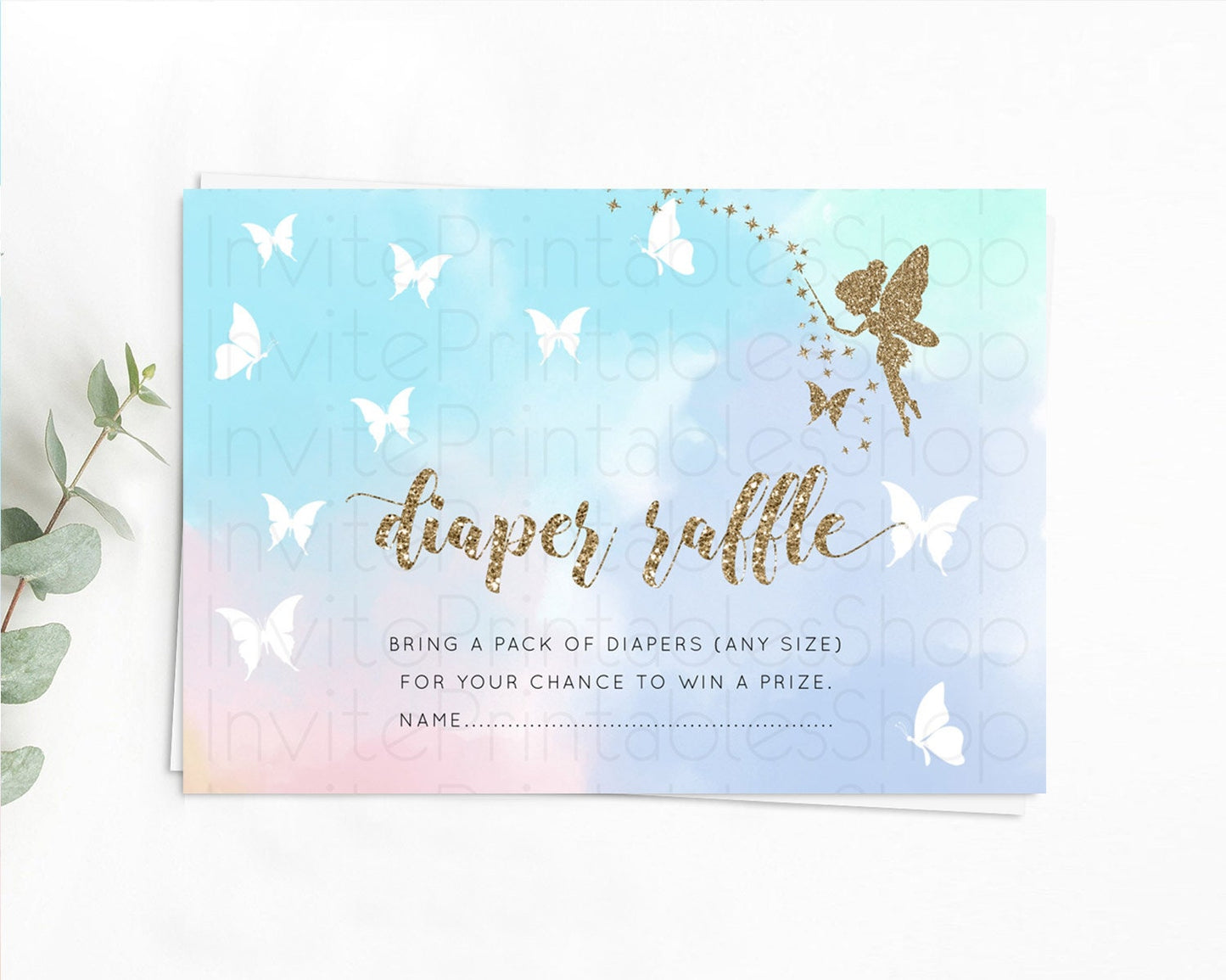 Fairy Diaper Raffle Card Fairy Diaper Insert Enchanted Garden Fairy Diaper Ticket Pastel Floral Butterfly Secret Garden Raffle Game D10894