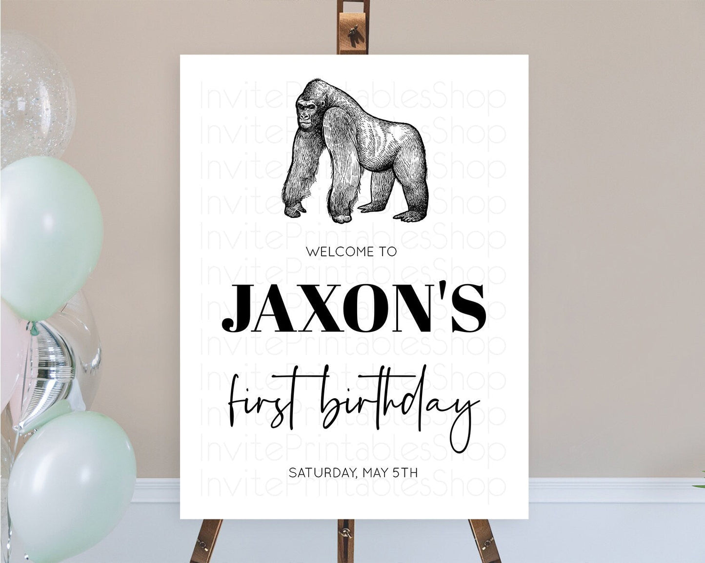 Gorilla Welcome Sign Gorilla Welcome Board Gorilla Party Welcome Poster Safari Adventure Decor Gorilla First Birthday Welcome Sign D10855