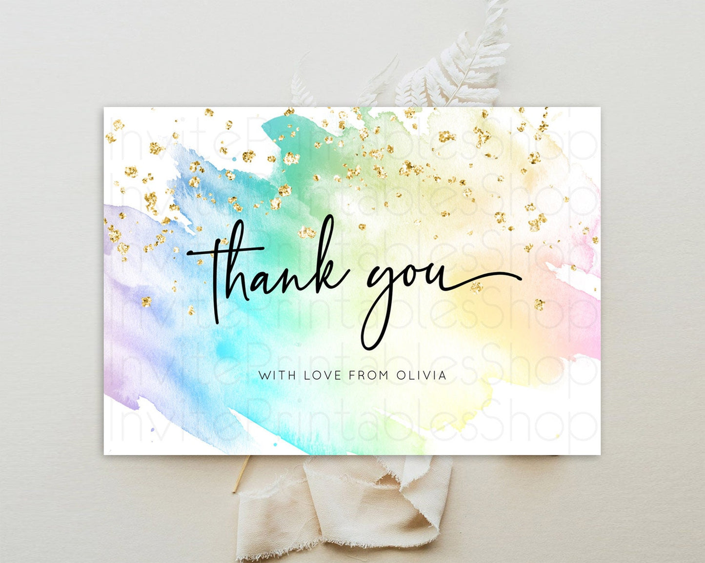 Pastel Thank You Rainbow Thank You Card Colorful Pastel Birthday Thank You Card Confetti Watercolor Pastel Teacher Thank You Cards D10256