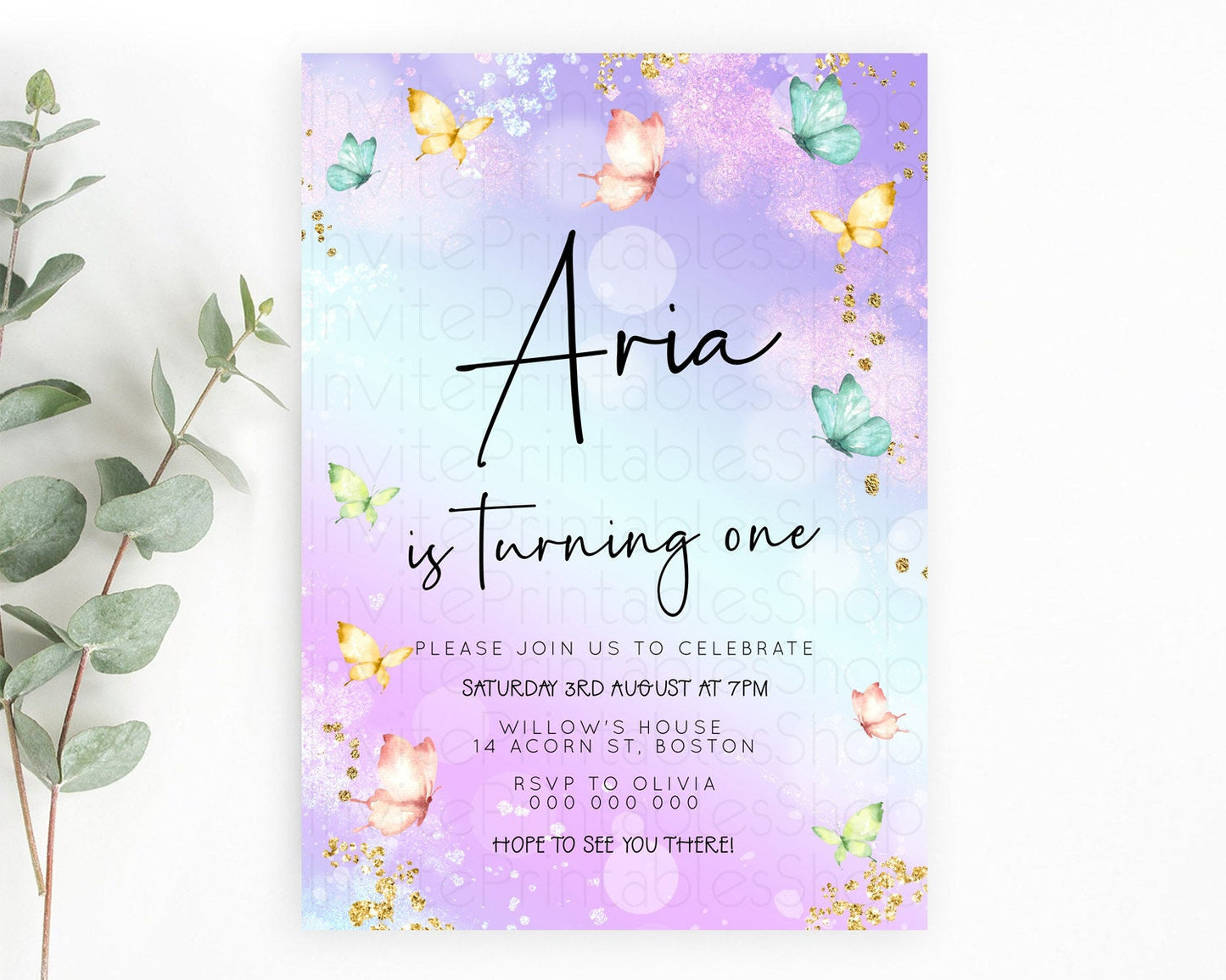 Pastel Butterfly Birthday Invitation Butterfly Birthday Invitation Whimsical Butterfly Enchanted Garden 1st 2nd Birthday Invitation D23148