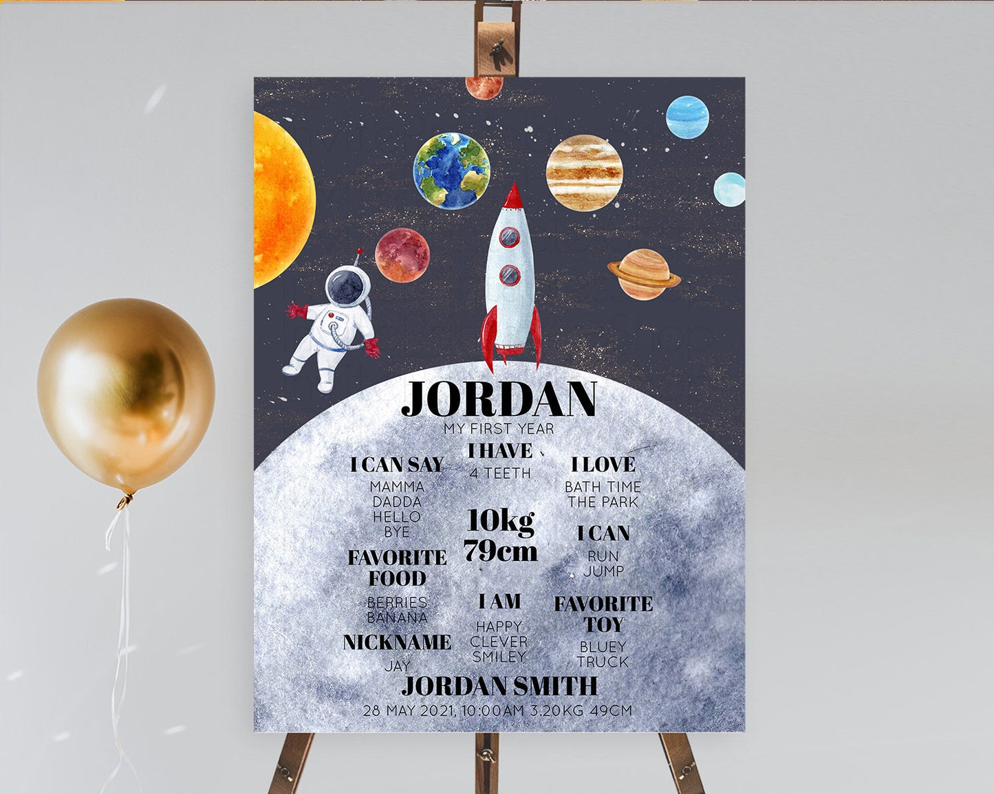 Space First Birthday Milestone Poster Space Milestone Board First Trip Around the Sun Planets Solar System ONE year Birthday Sign D10430