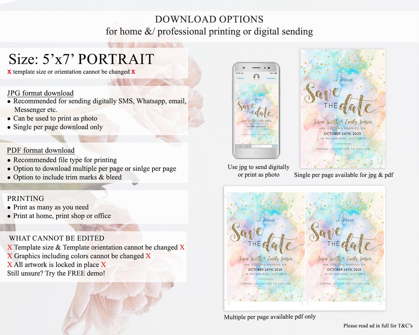 Pastel Save The Date Template Pastel Ombre Rainbow Watercolor Colorful Party For Birthday Baptism Baby Shower Wedding Bridal Shower D10261