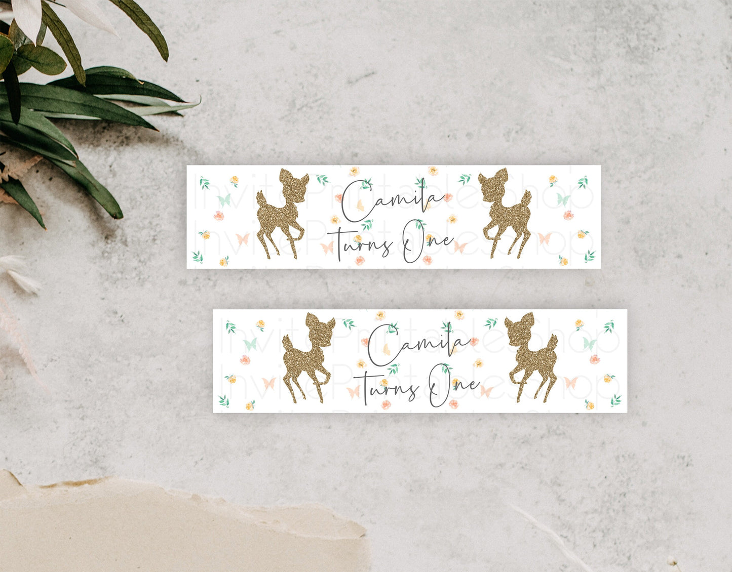 Fawn Deer Water Label Template Pastel Floral Deer Enchanted Forest Butterfly Party Decor Birthday Baptism Baby Shower Bridal Shower D10355