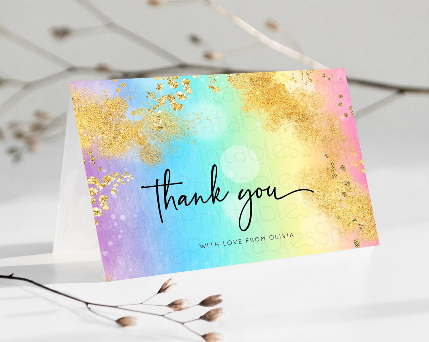 Pastel Thank You Rainbow Thank You Card Colorful Pastel Birthday Thank You Card Confetti Watercolor Pastel Teacher Thank You Cards D10559