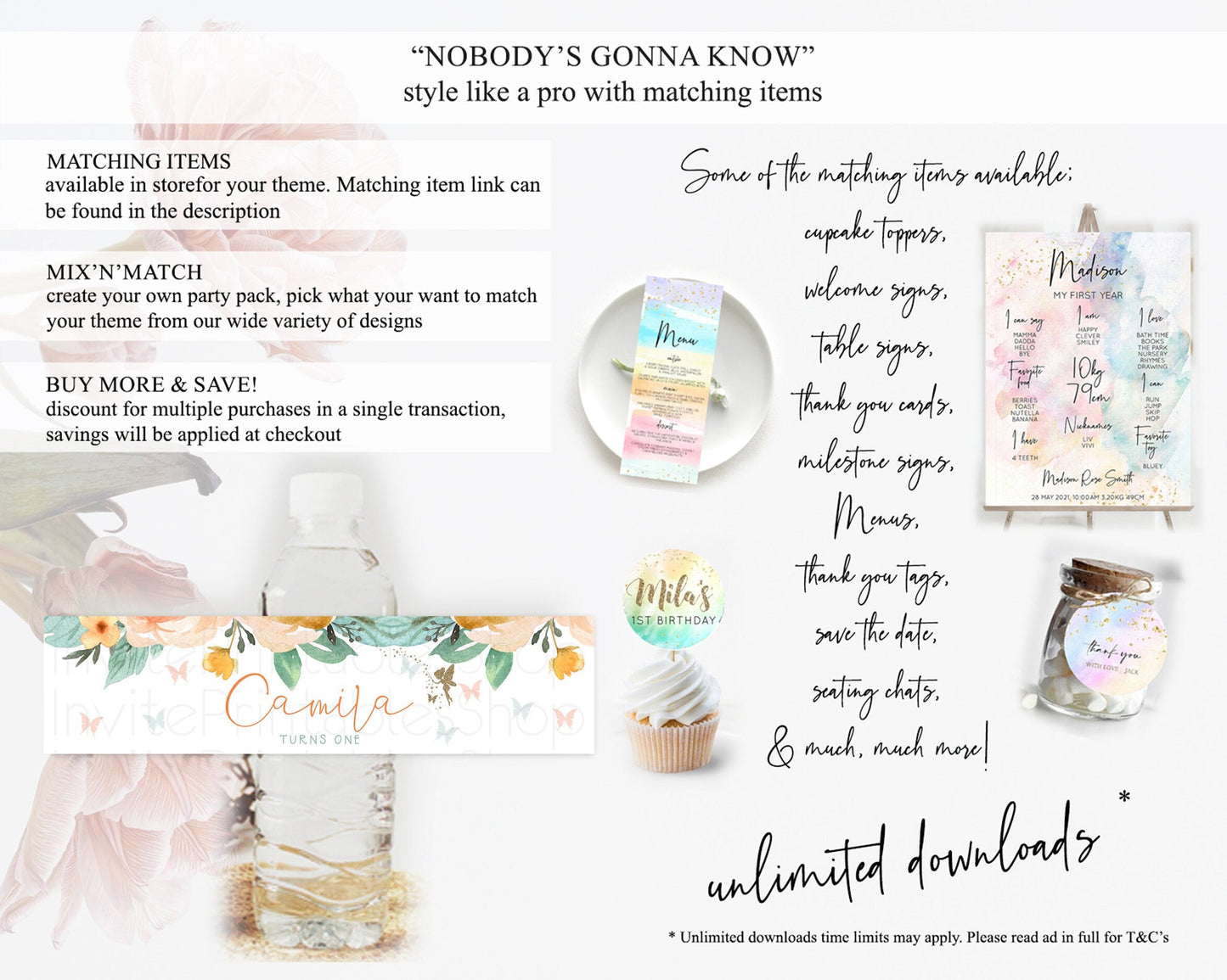 Fairy Water Label Enchanted Garden Pastel Floral Butterfly Party Decor Secret Garden Birthday Baptism Baby Shower Bridal Shower D10346