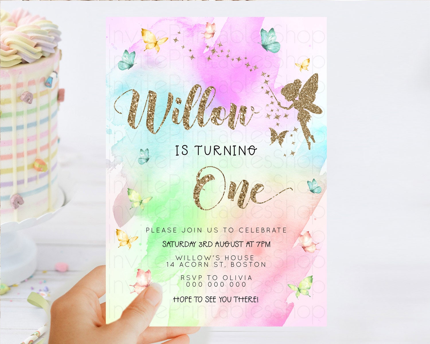 Editable Pastel Fairy Birthday Invitation Pastel Butterflies Fairy Birthday