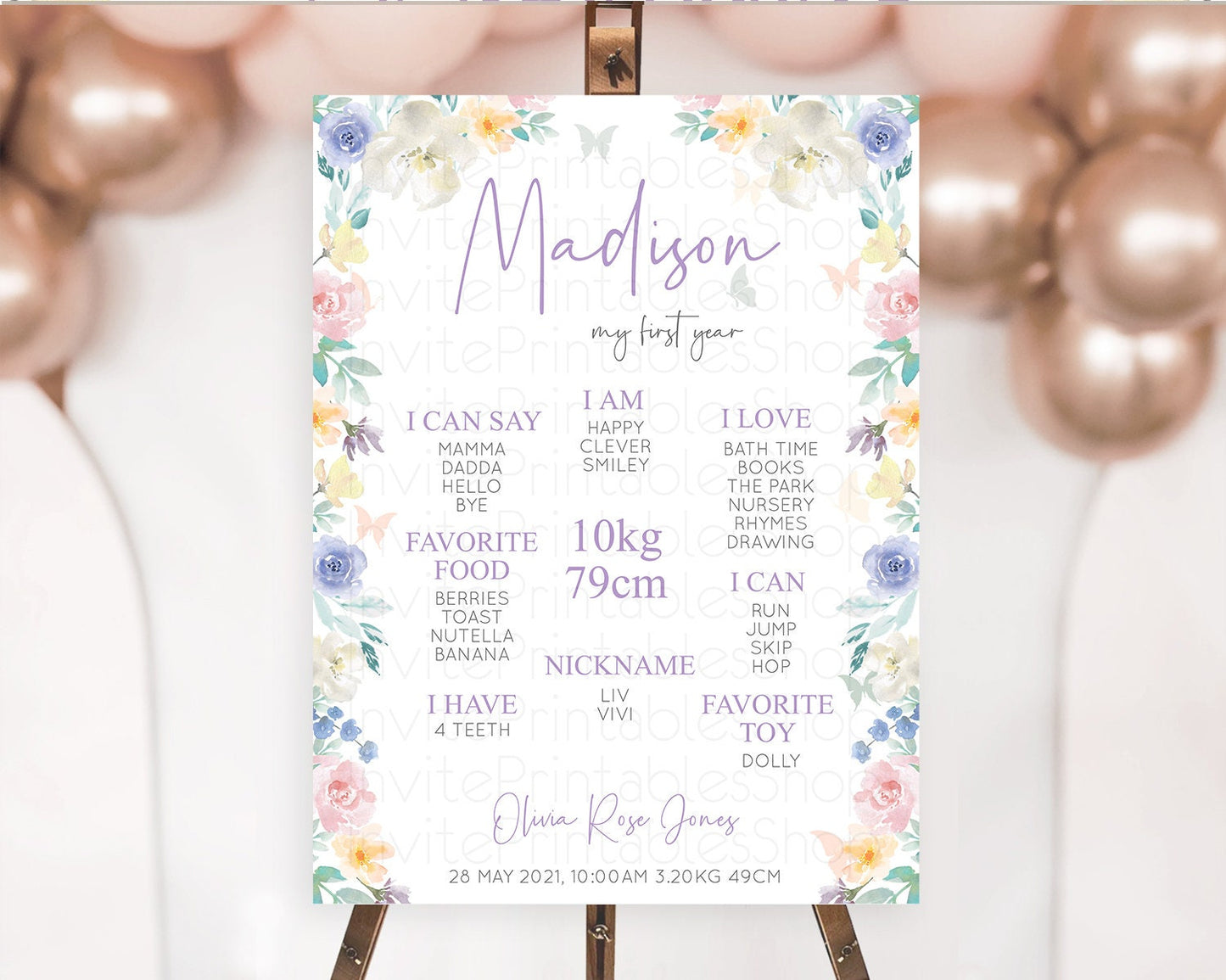 Secret Garden Milestone Board Wildflower First Birthday Milestone Poster Pastel Flowers Milestone Boho Wildflower 1st Birthday Sign D10710