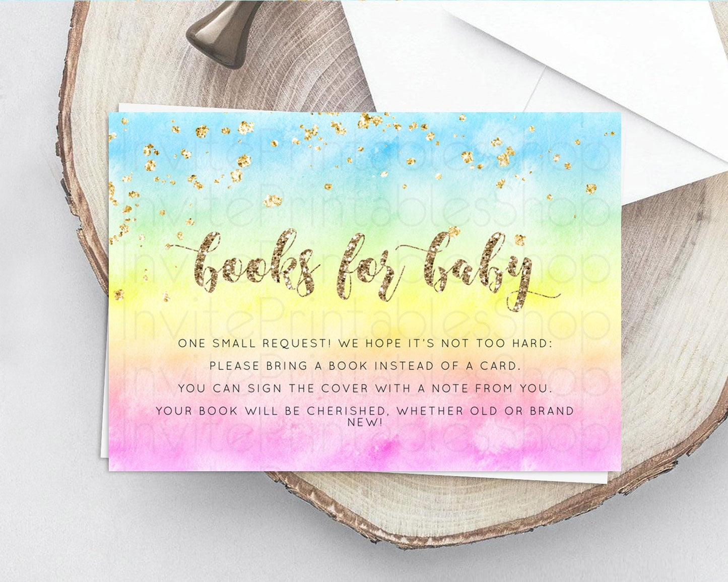 Pastel Books For Baby Card Pastel Rainbow Book Insert Colorful Ombre Watercolor Book Card Confetti Glitter Baby Book Poem Request D10479