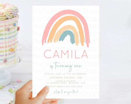 Editable Pastel Rainbow Birthday Invitation Pastel Rainbow Invitation Rainbo