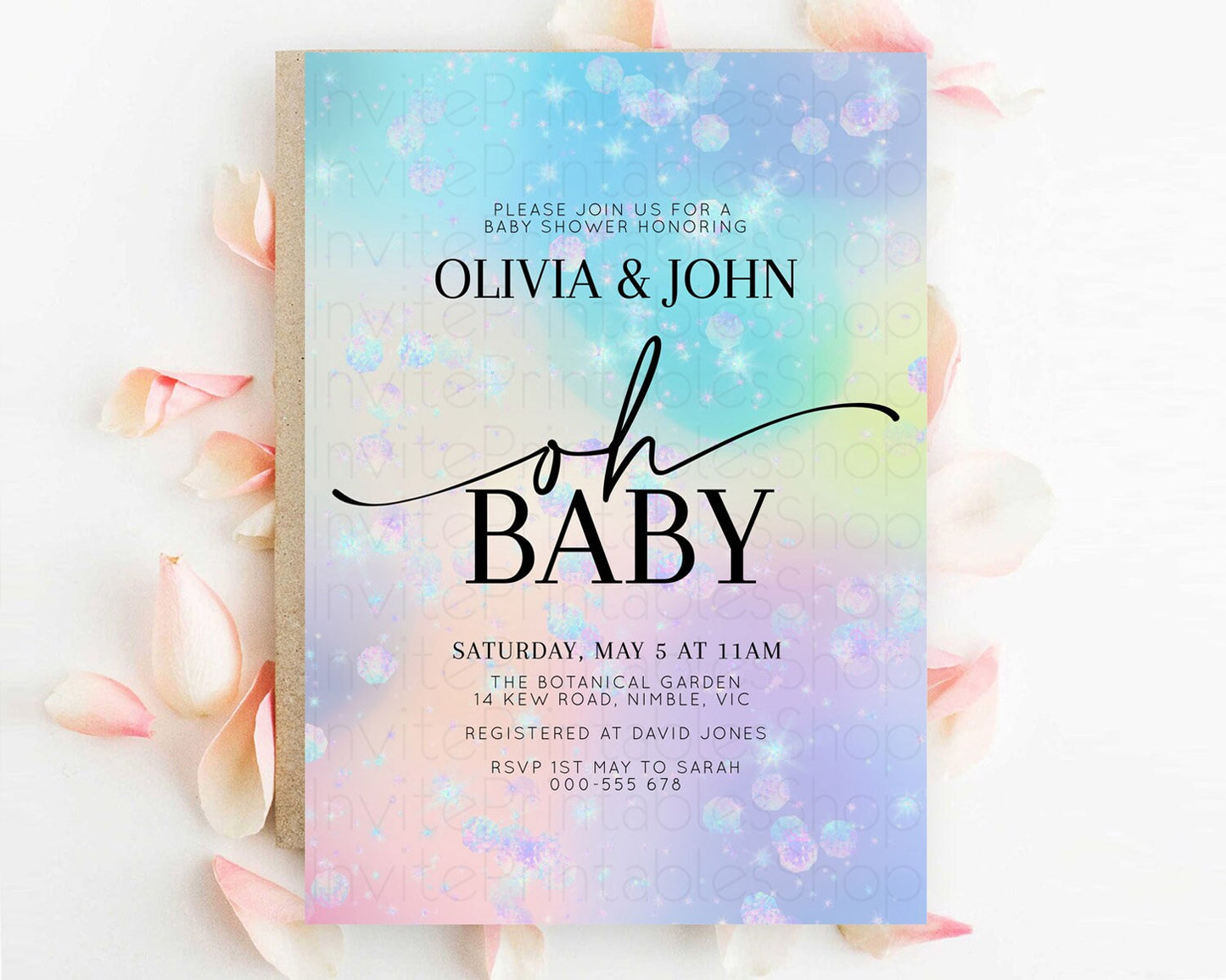 Rainbow Baby Shower Invitation Pastel Rainbow Baby Invitation Pastel Watercolor Invitation Colorful Ombre Sprinkle Shower D10665