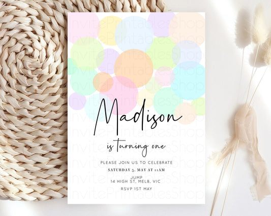 Editable Bubbles Birthday Invitation Rainbow Confetti Invite Pastel Sprinkle