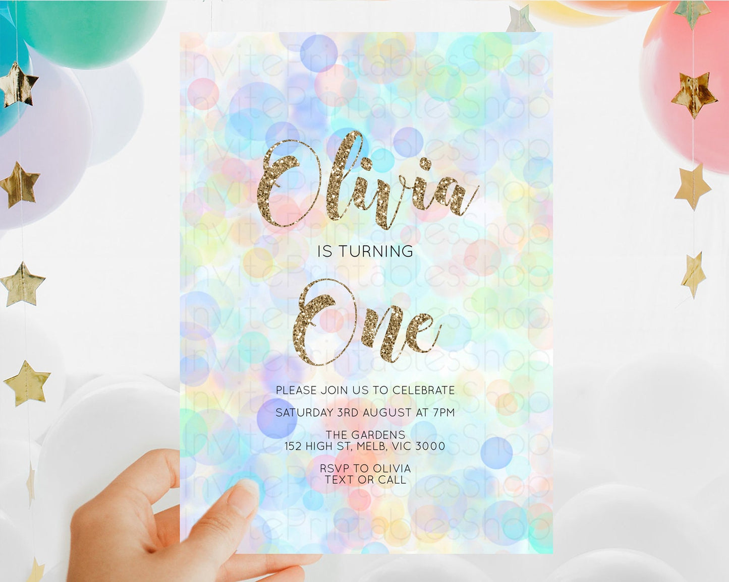 Pastel Birthday Invitation Bath Bomb Party Invitation Pastel Bubbles Invitation Watercolour Invitation 3rd 2nd 1st First Birthday D10447