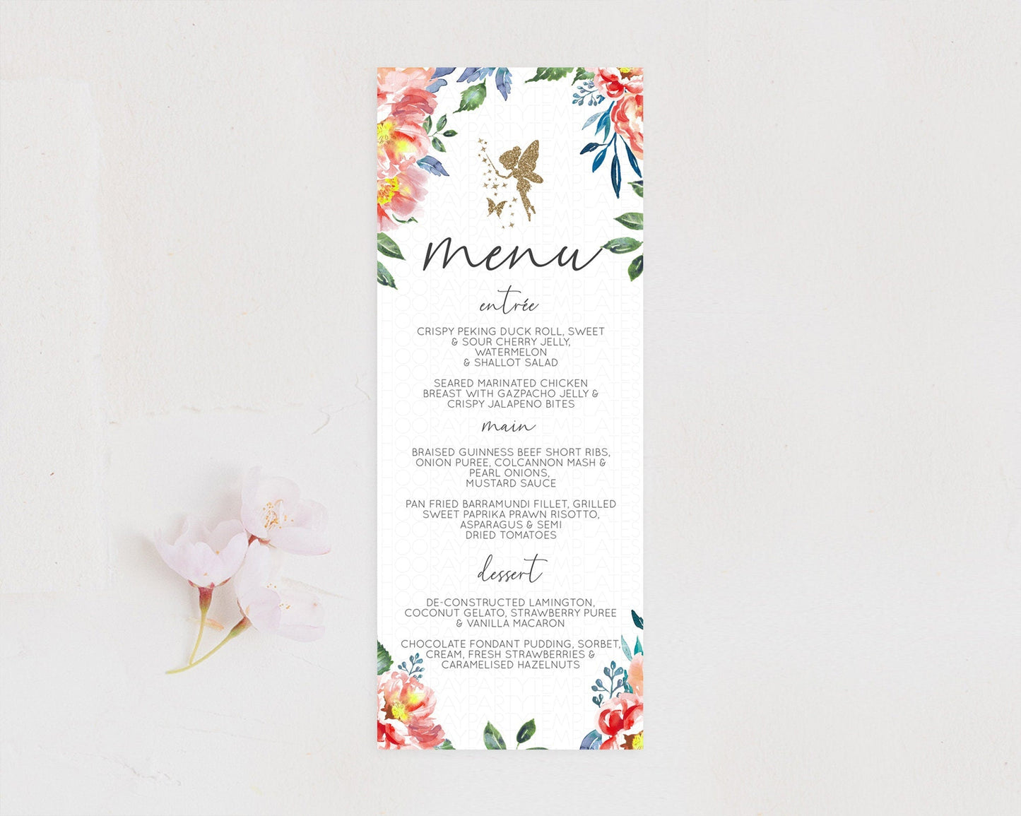 Fairy Menu Fairy Menu Template Enchanted Garden Pastel Floral Butterfly Table Decor Fairy Secret Garden Dinner Dessert Food Menu D10752