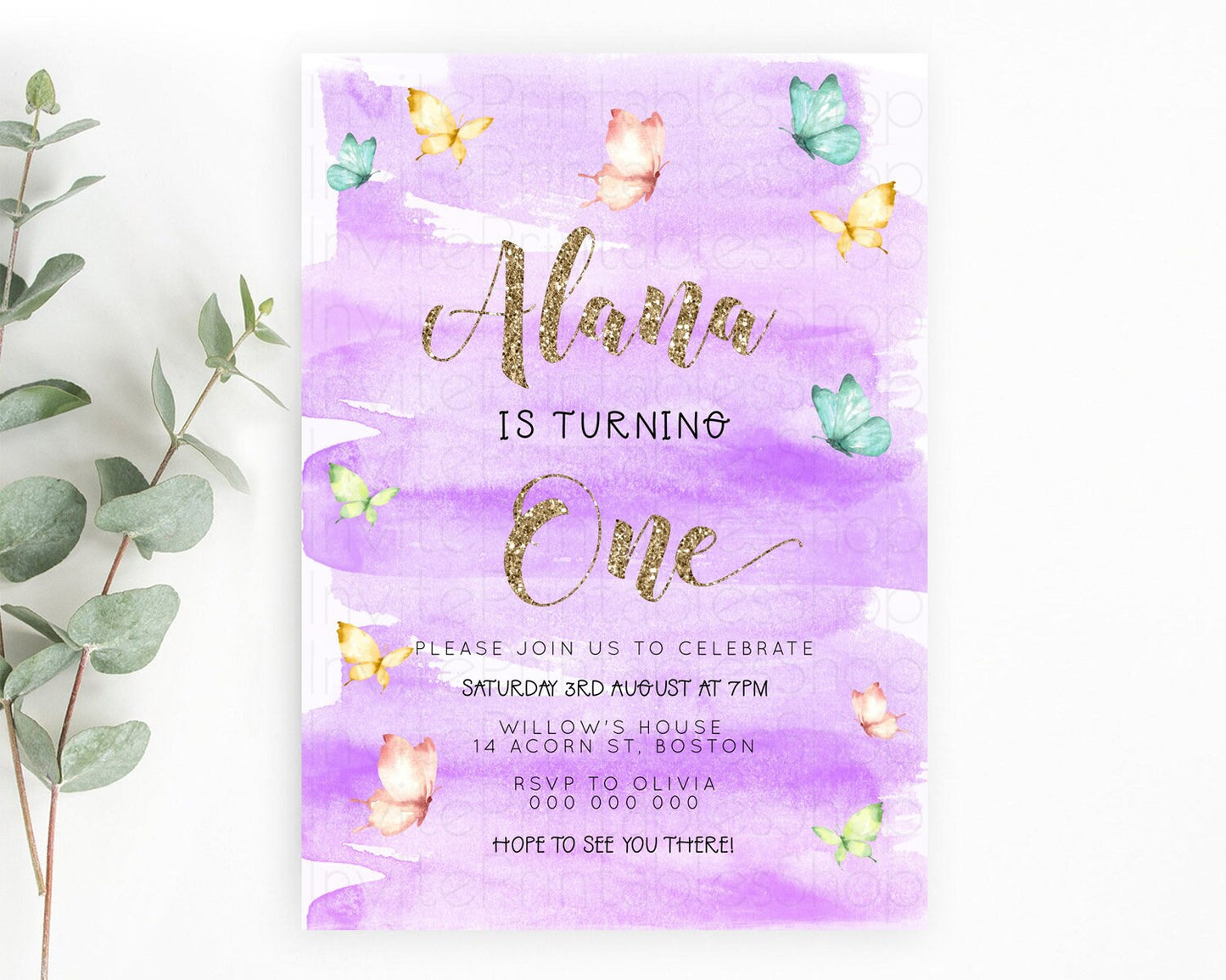 Pastel Butterfly Birthday Invitation Butterfly Birthday Invitation Colorful Splash Glitter Butterfly Garden 1st 2nd Birthday D23233