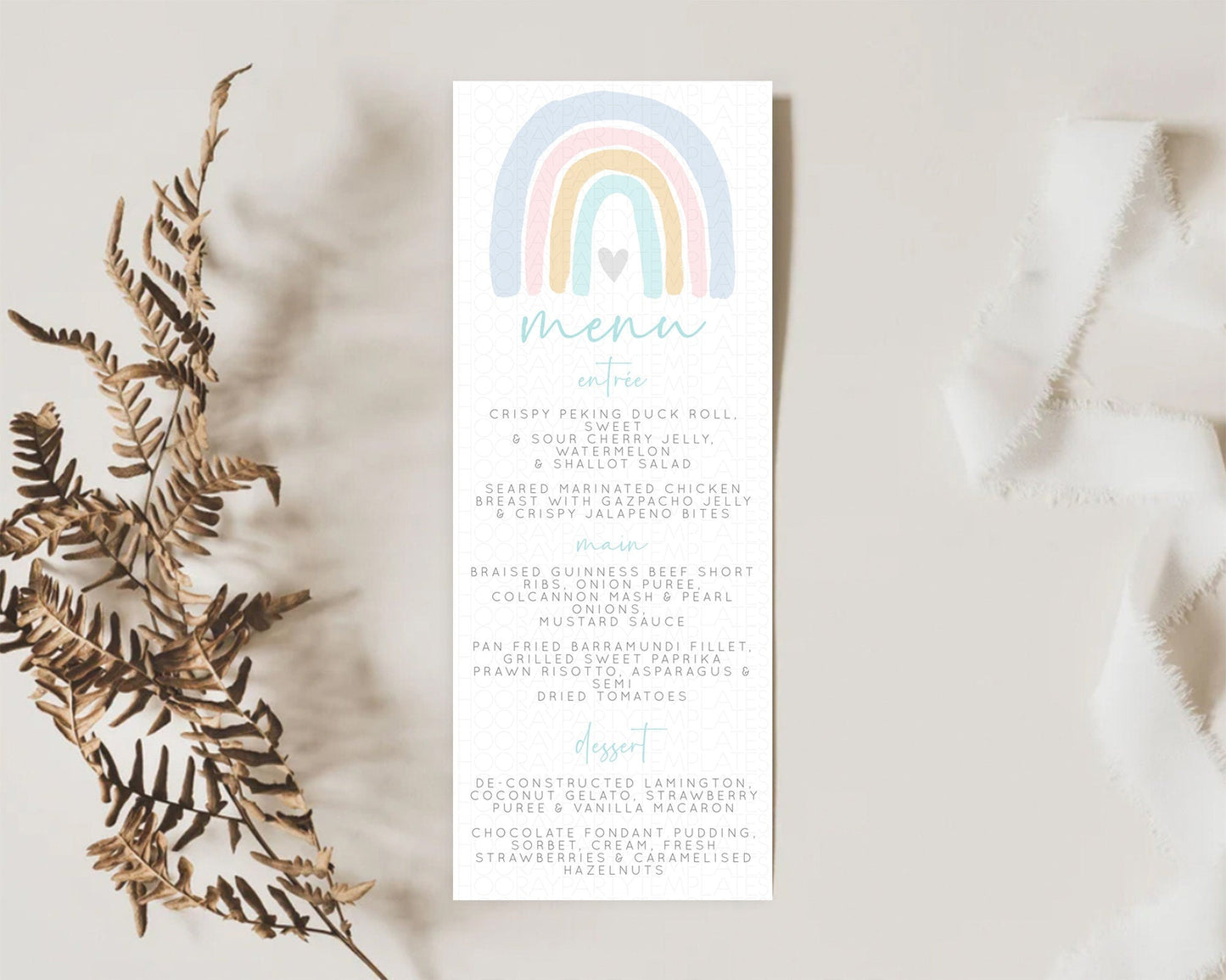 Pastel Rainbow Menu Boho Rainbow Menu Template Rainbow Boho Table Decor Pastel Rainbow Dinner Dessert Menu Rainbow Party Food Menu D10214