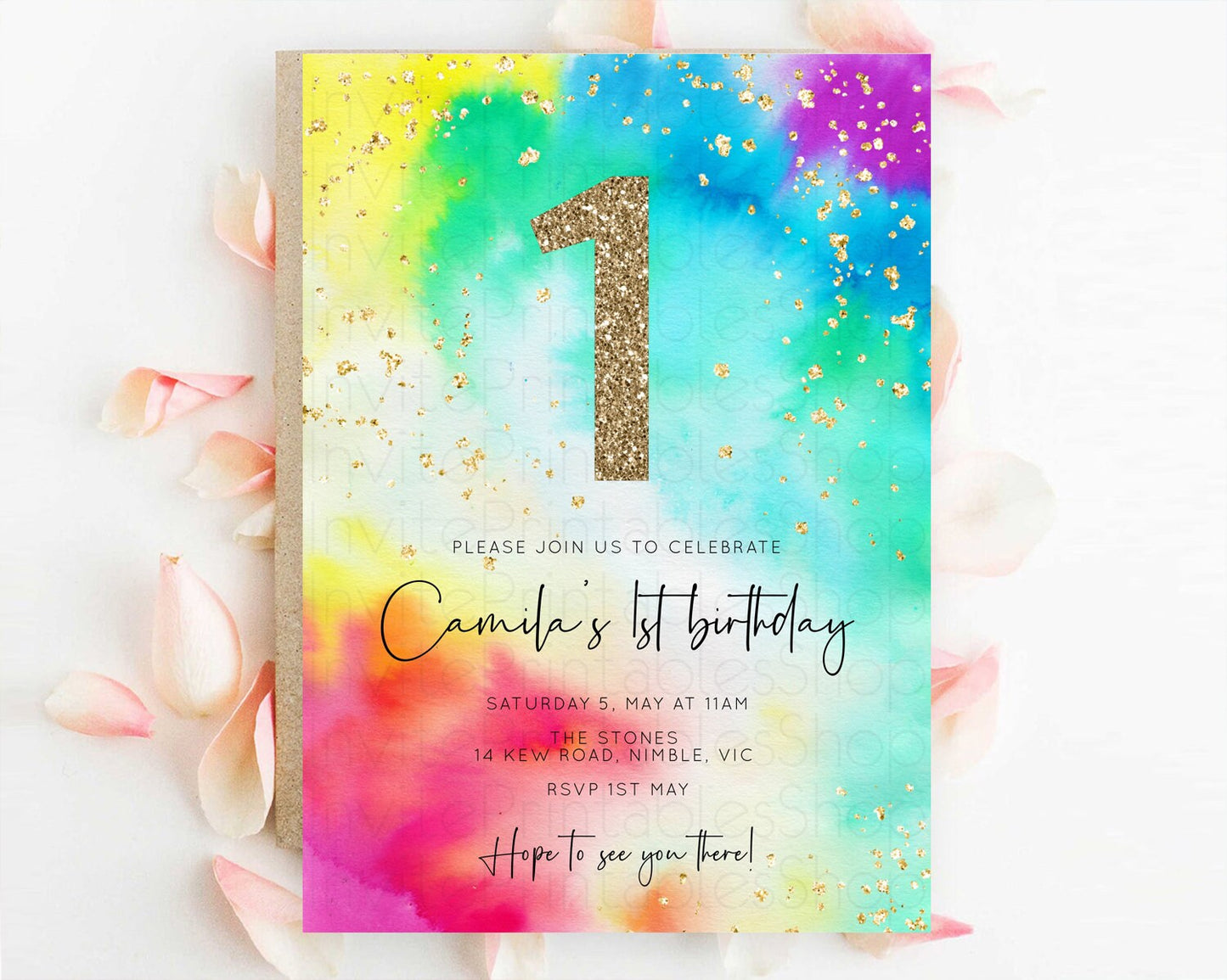 Tie Dye Invitation Rainbow Birthday Invitation Pastel Invitation Colorful Invitation Pastel Rainbow Party 3rd 2nd 1st First Birthday D10462