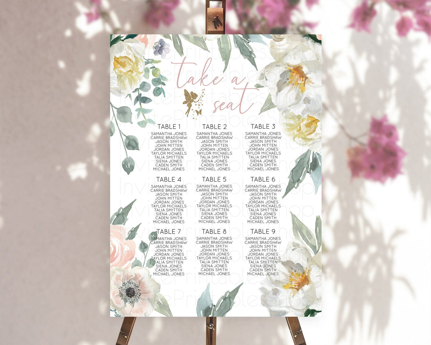 Fairy Seating Chart Pastel Fairy Seating Chart Fairy Tea Party Fairy Garden Seating Sign Enchanted Garden Floral Butterfly Decor D10800