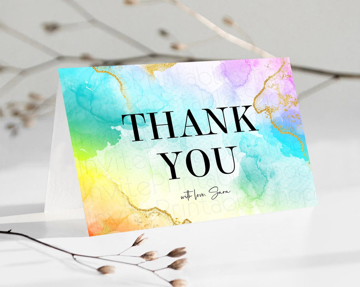 Pastel Thank You Rainbow Thank You Card Colorful Pastel Birthday Thank You Card Confetti Watercolor Pastel Teacher Thank You Cards D10393