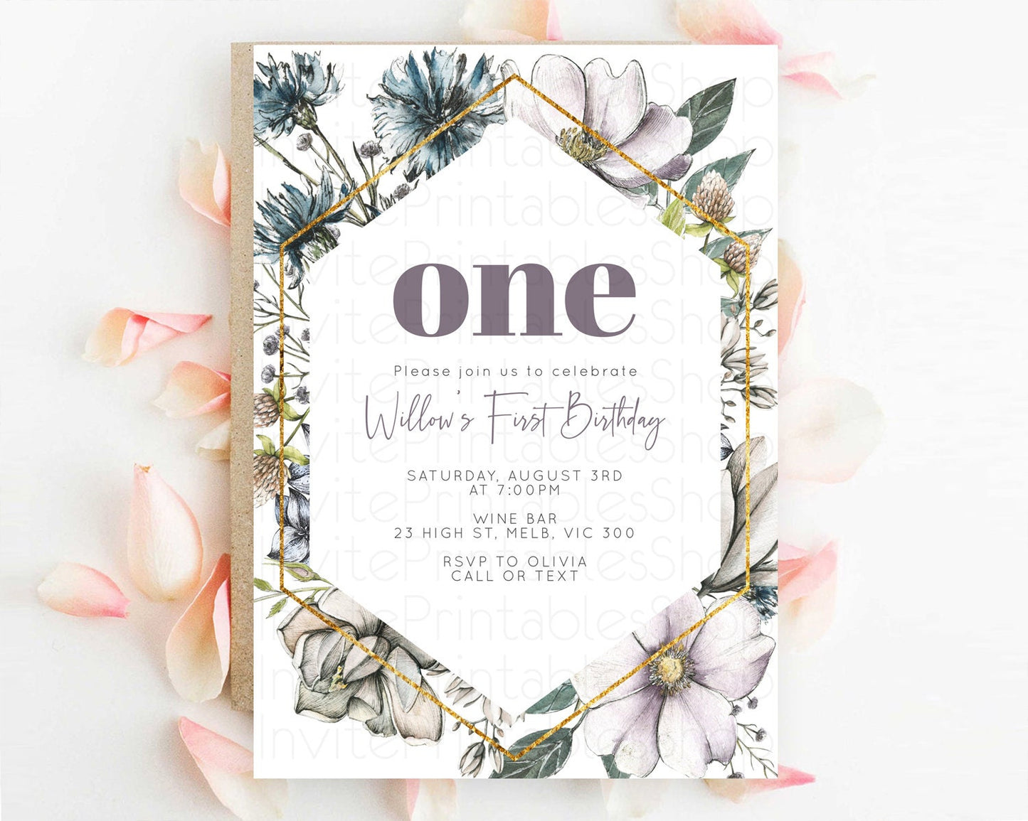 Secret Garden Invitation Wildflower Birthday Invitation Pastel Flowers Invite Enchanted Garden Boho Floral 3rd 2nd First Birthday D10501