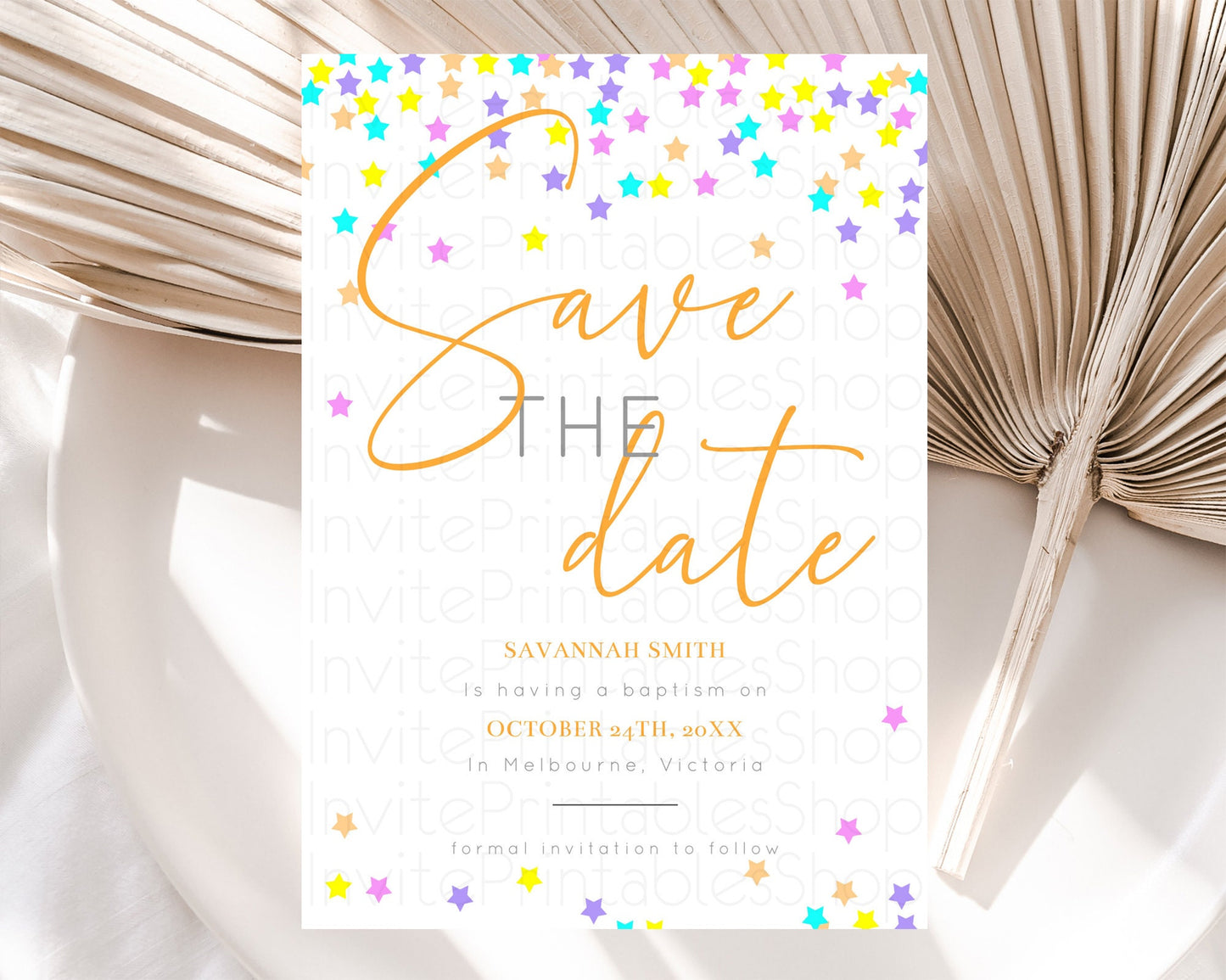 Twinkle Stars Save The Date Template Pastel Twinkle Little Star Party Shooting Star Confetti Sprinkles Birthday Baptism Baby Shower D10397