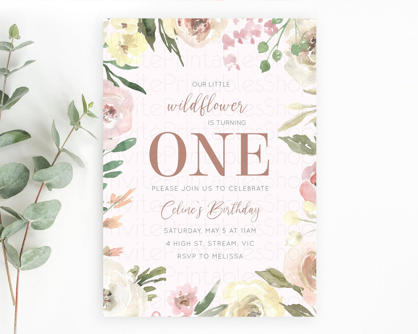 Secret Garden Invitation Wildflower Birthday Invitation Pastel Flowers Invite Enchanted Garden Boho Floral 3rd 2nd First Birthday D10192