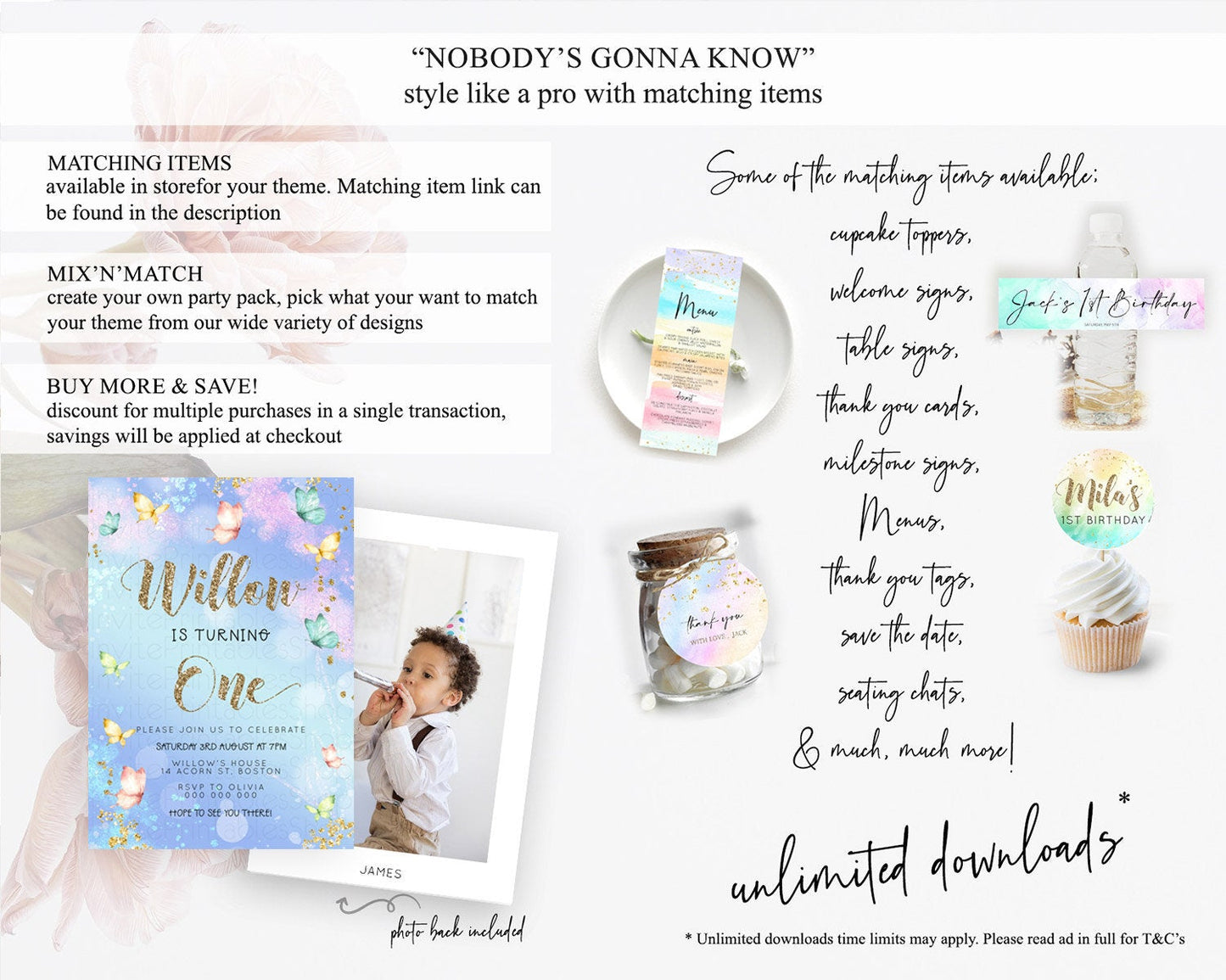 Pastel Butterfly Birthday Invitation Butterfly Birthday Invitation Colorful Splash Glitter Butterfly Garden 1st 2nd Birthday D23088