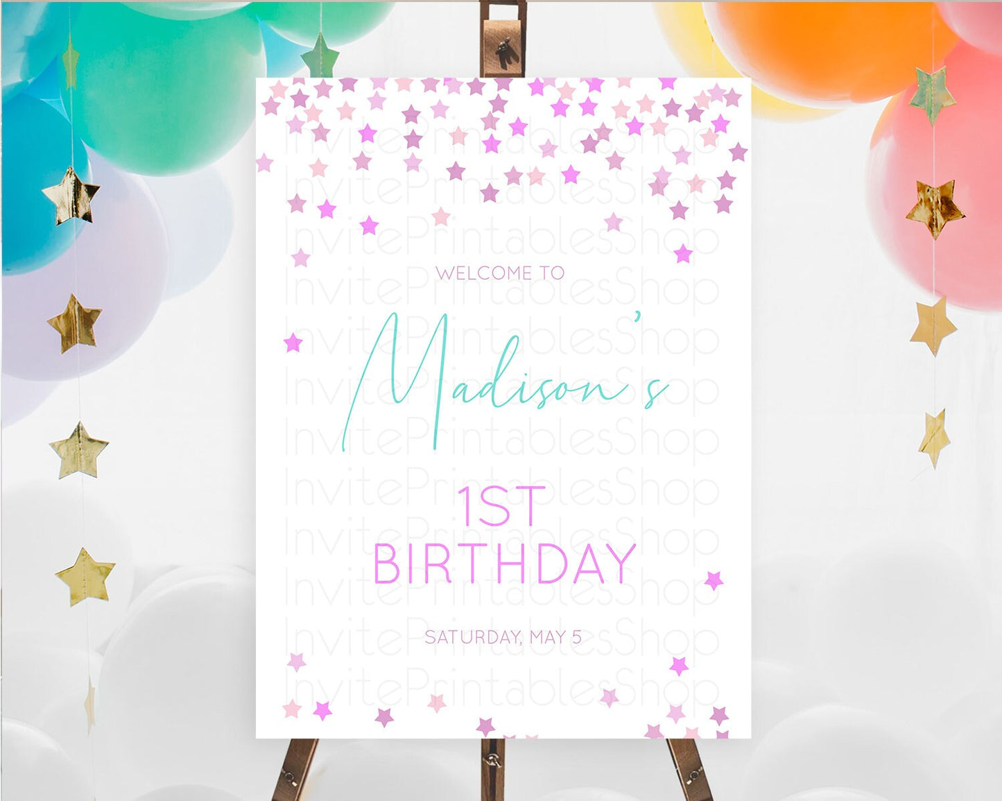 Star Welcome Board Pastel Stars Welcome Sign Shooting Star Rainbow Colorful Confetti Twinkle Little Star First Birthday Welcome Sign D10403