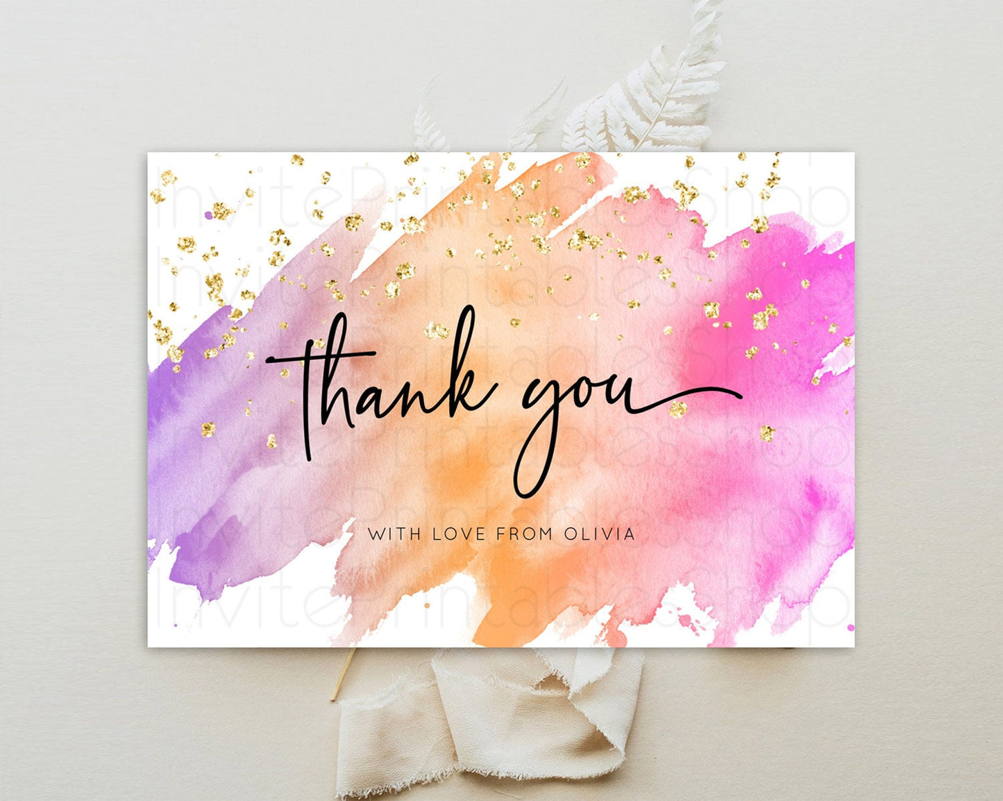 Pastel Thank You Rainbow Thank You Card Colorful Pastel Birthday Thank You Card Confetti Watercolor Pastel Teacher Thank You Cards D10488