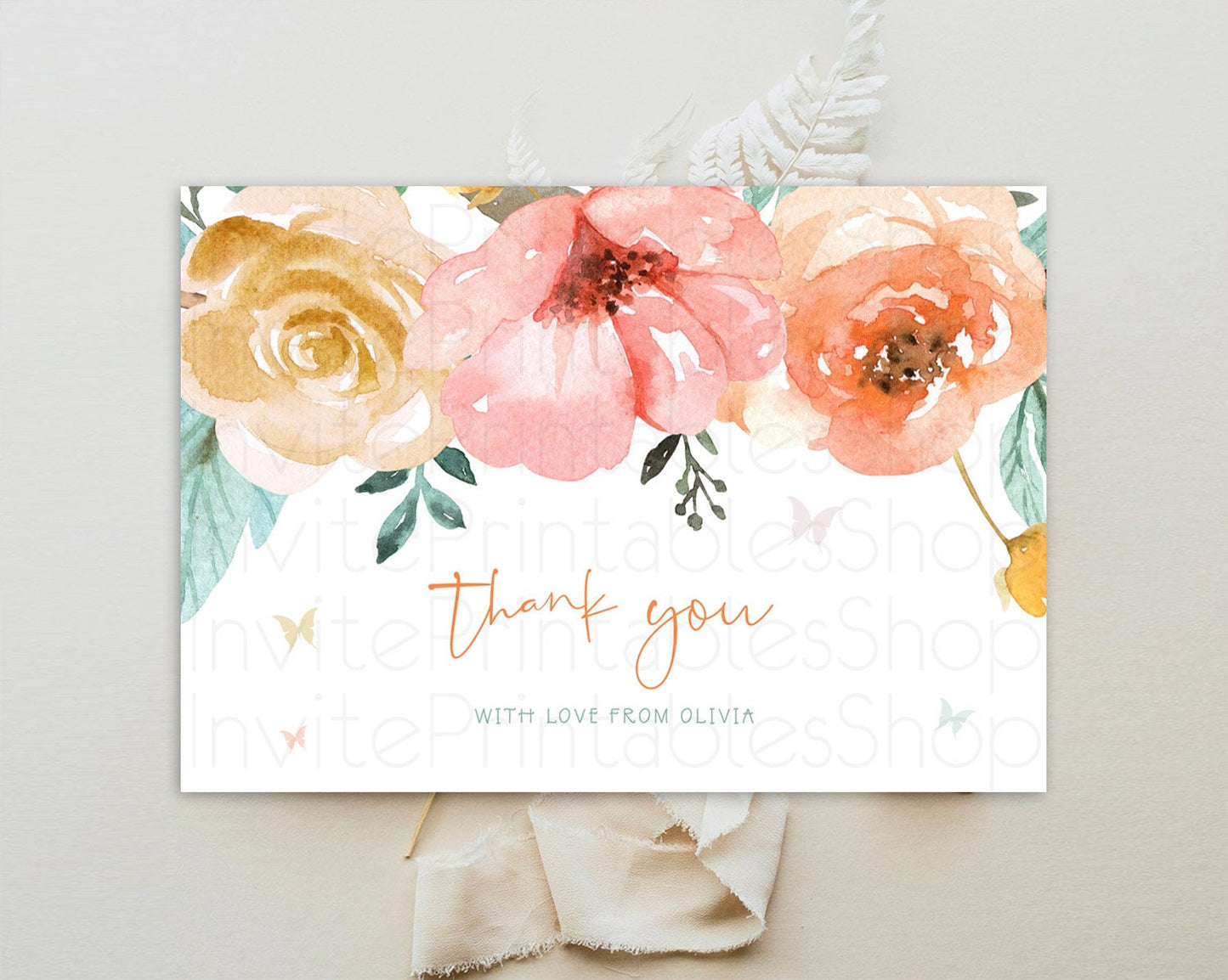 Secret Garden Thank You Wildflower Thank You Card Pastel Flower Garden Birthday Thank You Card Boho Floral Teacher Thank You Card D10347