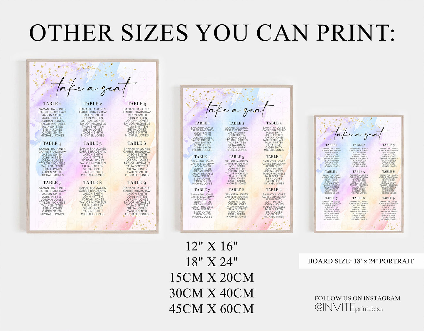 Rainbow Seating Chart Pastel Clouds Seating Sign Gold Sprinkles Seating Poster Ombre Pastel Colors Wedding Christening Birthday Baptism t600