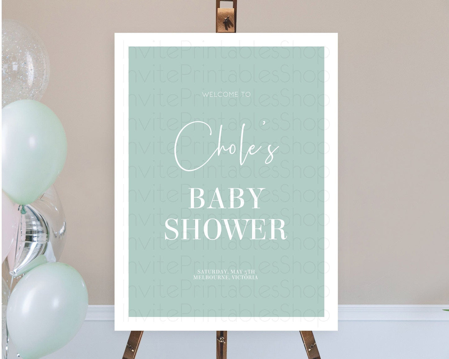 Green Baby Shower Welcome Sign Plain Green Welcome Board Minimalist Pastel Green Welcome Poster Modern Green Minimal Welcome Sign D10736