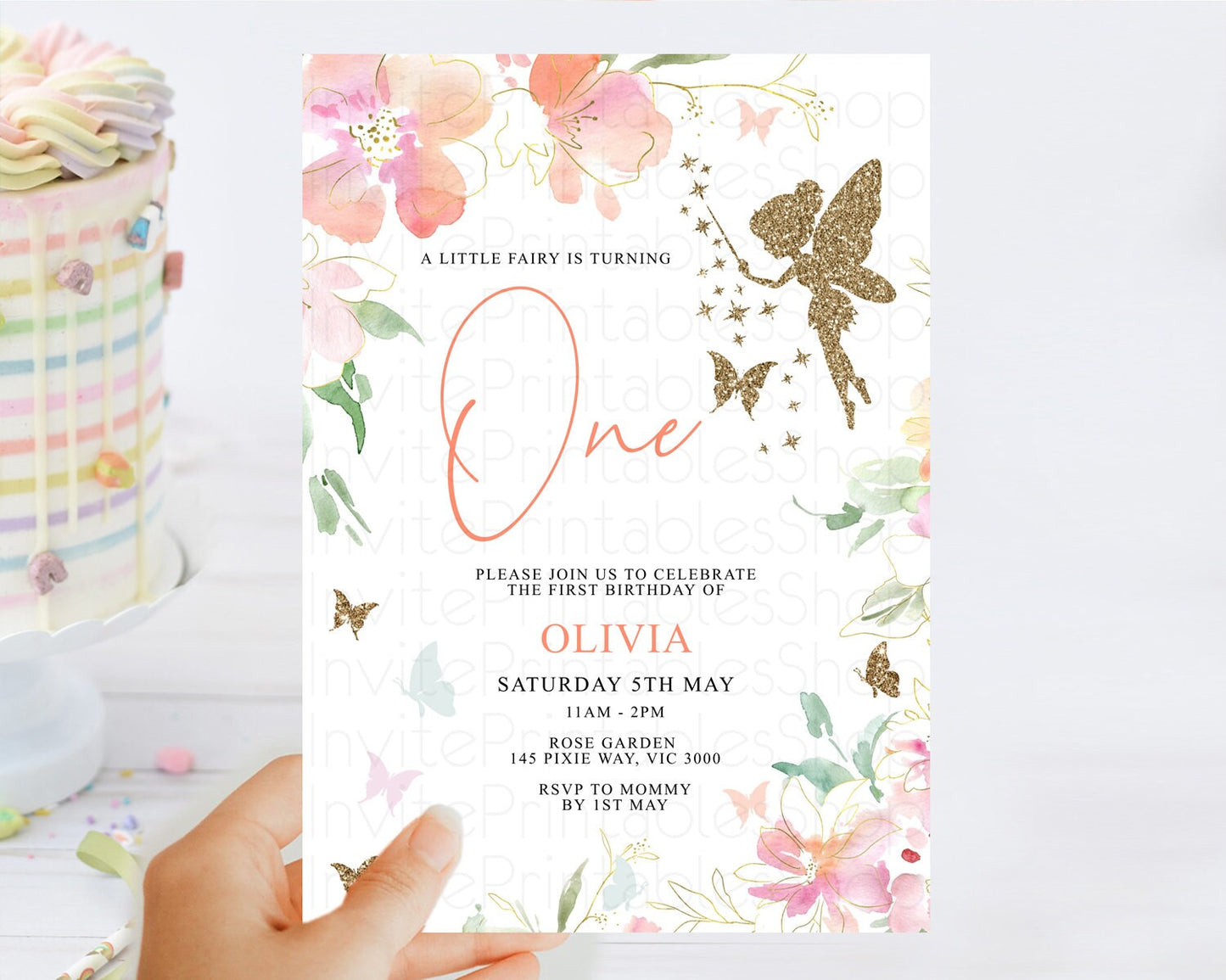 Fairy Birthday Invitation Fairy Invites Fairy Tea Party Fairy Garden Birthday Secret Garden Enchanted Garden Pastel Floral Butterfly D10934