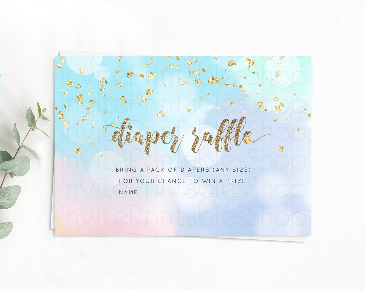 Pastel Diaper Raffle Card Pastel Rainbow Diaper Raffle Insert Colorful Ombre Watercolor Diaper Ticket Confetti Glitter Raffle Game D10367