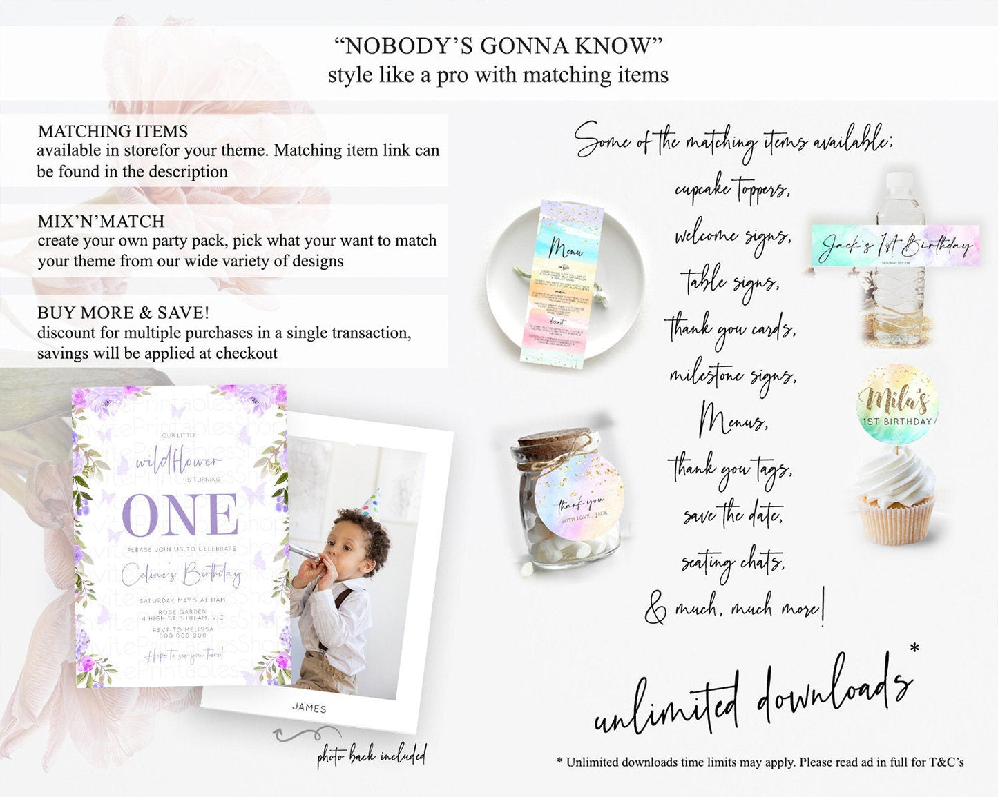 Secret Garden Invitation Wildflower Birthday Invitation Pastel Flowers Invite Enchanted Garden Boho Floral 3rd 2nd First Birthday D10719