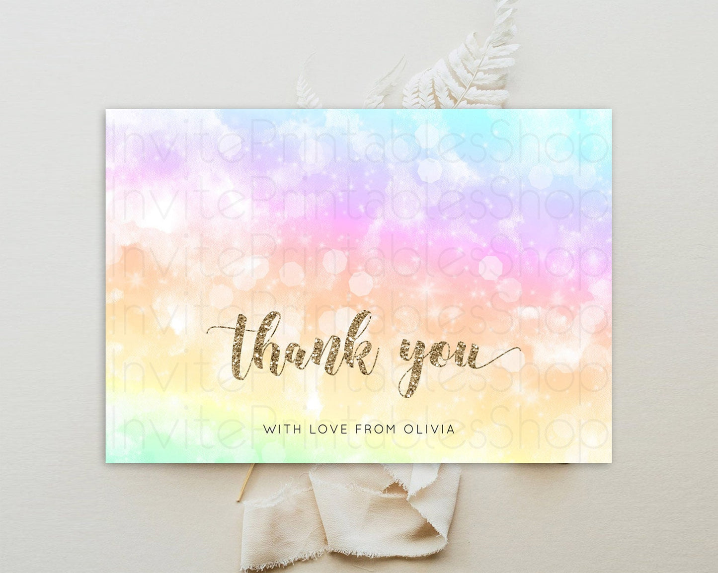 Pastel Thank You Rainbow Thank You Card Colorful Pastel Birthday Thank You Card Confetti Watercolor Pastel Teacher Thank You Cards D10648