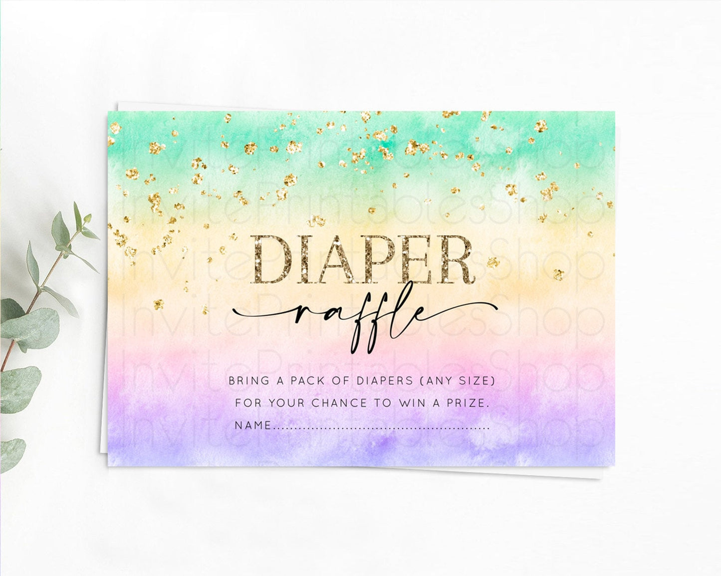 Pastel Diaper Raffle Card Pastel Rainbow Diaper Raffle Insert Colorful Ombre Watercolor Diaper Ticket Confetti Glitter Raffle Game D10481