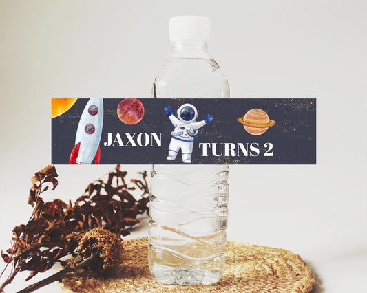 Space Water Label Template Space Adventure Party Decor First Trip Around the Sun Planets Solar System Birthday Baptism Baby Shower  D10144