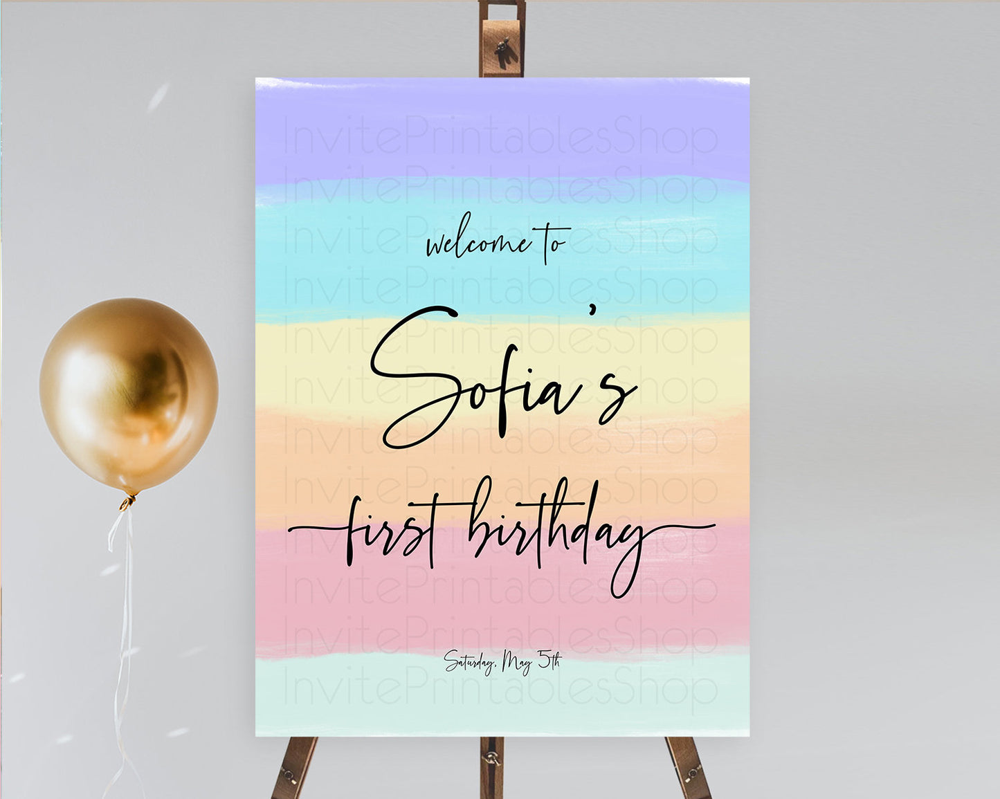 Pastel Welcome Sign Pastel Rainbow Welcome Sign Colorful Rainbow Confetti Watercolor Glitter Pastel First Birthday Welcome Sign D10510