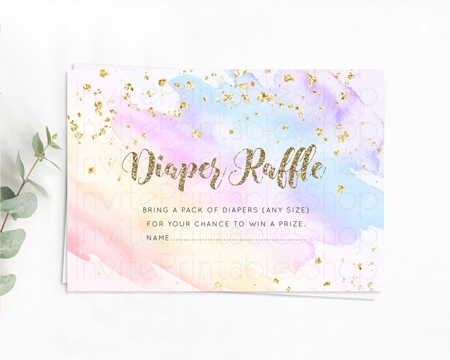 Pastel Diaper Raffle Card Pastel Rainbow Diaper Raffle Insert Colorful Ombre Watercolor Diaper Ticket Confetti Glitter Raffle Game D10633